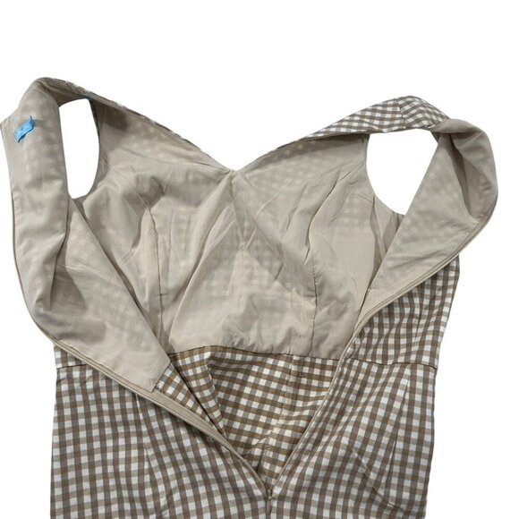 J. McLaughlin Paulson Dress Tan Gingham Sz 2 Career Cottagecore Preppy Old Money - Picture 3 of 11